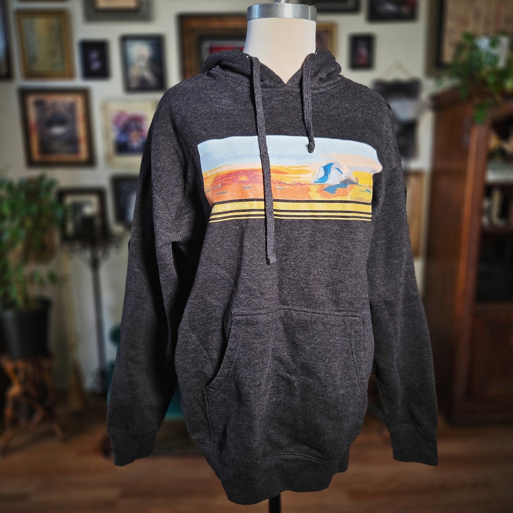 Hoodie Rowan Chase Studio Morro Rock Art Graphic Charcoal‎ Grey Pullover XL Mens
